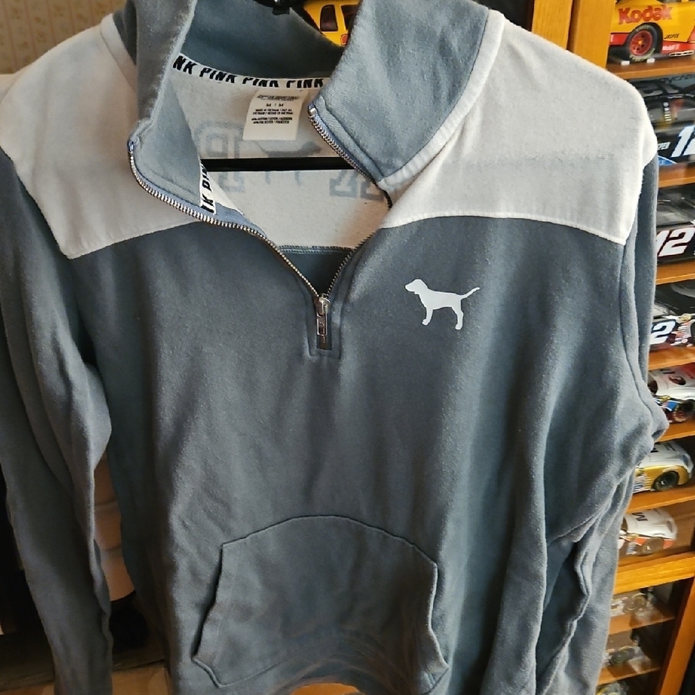 Gray and White Quarter-Zip Pullover